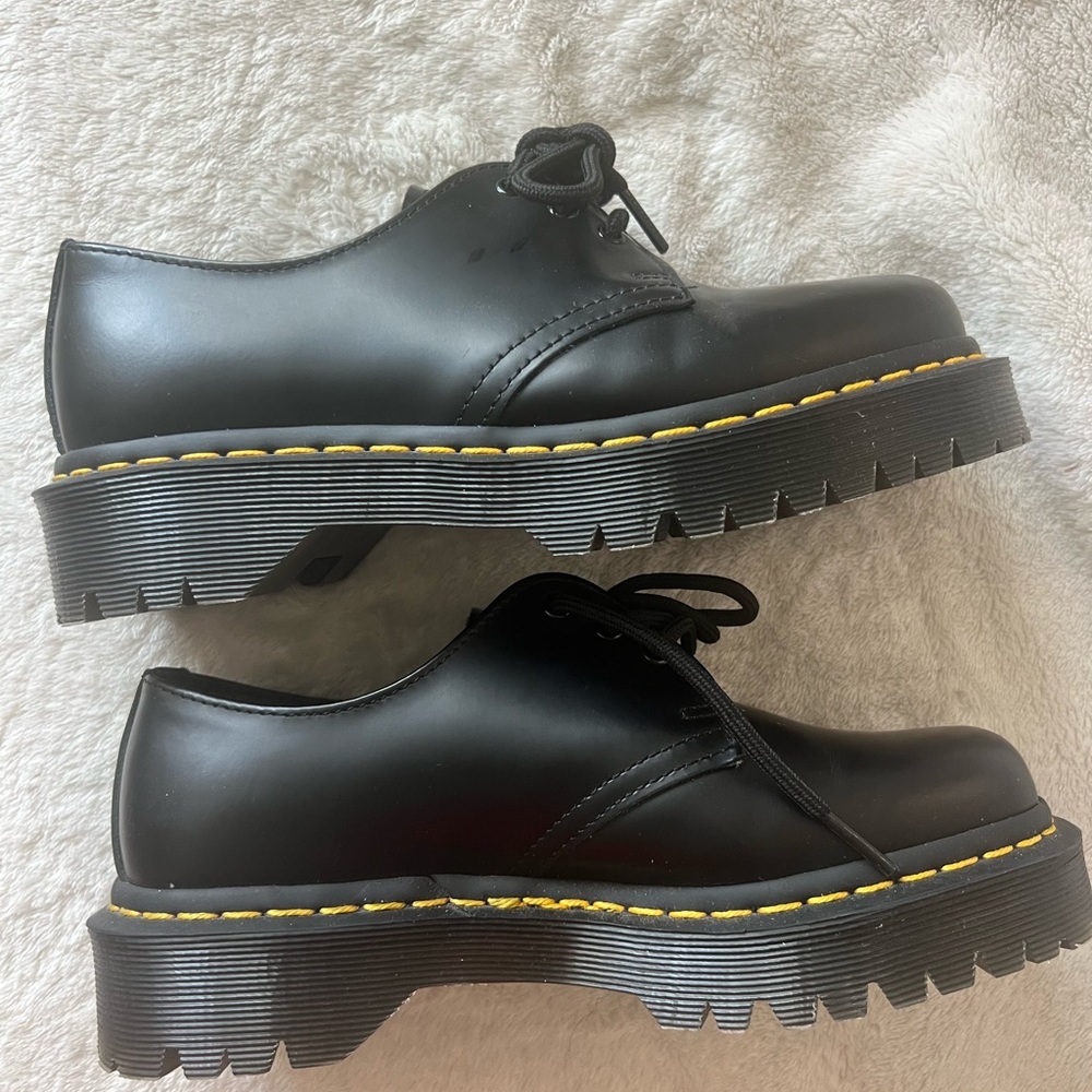 Dr. Martens Black Oxford Shoes with Yellow Stitching